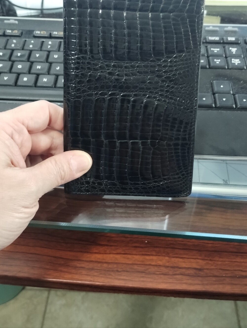 Mila Schon Black Croc-Embossed Leather Wallet Or Travel Wallet